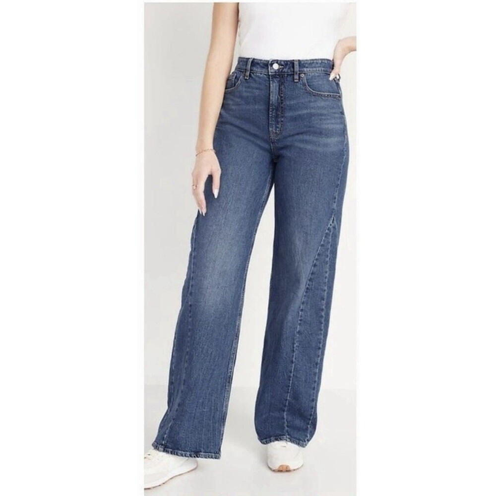 Old Navy Wide Leg Front Seam Jeans Size 10 Tall High Rise Retro